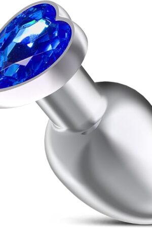 Heart Shaped Anal Butt Plugs, Metal Anal Trainer with Crystal Diamond, Personal Massager Unisex Adult Sex Toys (Blue L)