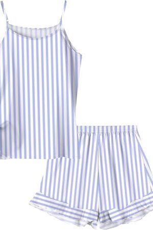 Girls & Women Sexy Silk Satin Ruffled Pajamas Sets 2Pj Silk Nightwear Shorts Pjs Set Sleepwear