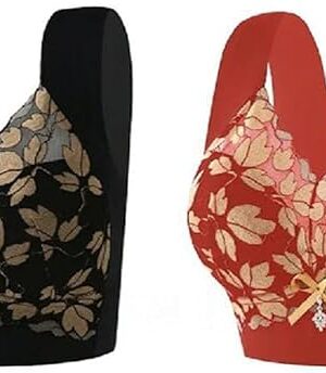 2 Pack Wireless Floral Lace Bras for Women Push Up Full Coverage Breathable Cotton Everyday Bra for Seniors