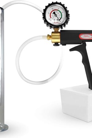 LeLuv Penis Pump Maxi Black Handle + Protected Gauge - Bundle with Clear Hose - 12 inch Length x 1.75 inch Diameter Wide Flange Cylinder