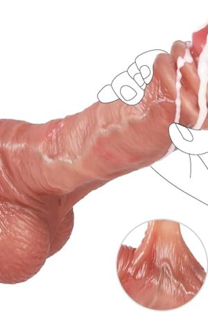 Dildo 86 Inch Realistic Movable Foreskin Dildos,Safety Material for Vagina and Anal Dildo,Strong Suction Cup for Hands-Free Play,Compatible with Strap-on Harness,Adult Sex Toys for Women