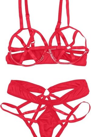 Women Strappy Lingerie Naughty for Sex Play Sexy Exotic Nightwear Cutout Bra and Panty 2 Piece Set Babydoll Lingerie