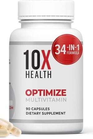 10X Health Optimize Methylated Multivitamin - 90 Capsules, 34 in 1 Formula with 800 mcg of Vitamin B12 - Methylated Multivitamin for Men & Women with 5-MTHF, NAC, Methyl B Complex - MTHFR Supplement