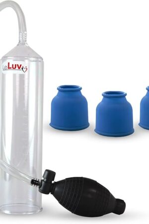LeLuv Easyop 2.25 Inch by 9 Inch Cylinder Penis Pump Black Bgrip Ball Handle Clear Graduated Cylinder/Clear Collapse-Resistant Hose + 3 Silicone Large Sleeves