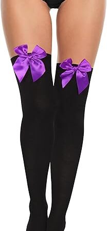 Women Thigh High Stockings Cute Bow Thigh High Socks with Bow Colorful Sexy Lingerie Cotton Stocking Warmer