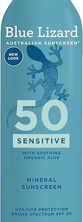 Blue Lizard Sensitive Mineral SPF 50 Spray, Dermatologist-Recommended Brand, Broad-Spectrum UVA/UVB Protection, Water-Resistant, Zinc Oxide Formula, 5 oz