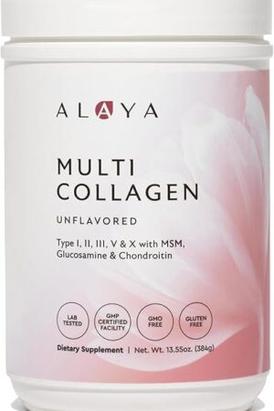 Alaya Multi Collagen Powder - Type I, II, III, V, X Hydrolyzed Collagen Peptides Protein Powder Supplement with MSM + GC (Unflavored) (40 Servings)