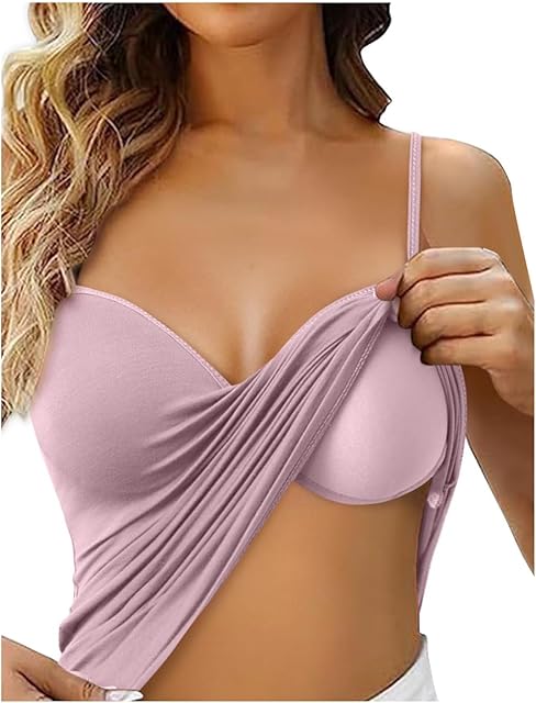 Camisole Tops for Women Summer Spaghetti Strap Basic Padded Tank Top with Built in Bra Workout Yoga Shirts