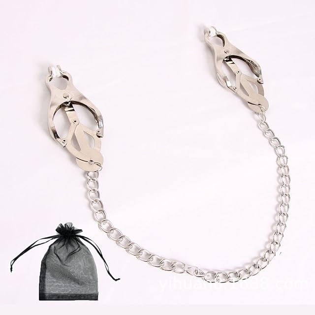 Clover Clip Nipple Clamps, Nipple Clamps with Chain, Non Piercing Nipple Clamps, Breast Nipple Clamps with Metal Chain Sm Flirting Toys for Women Role Play (Silver)