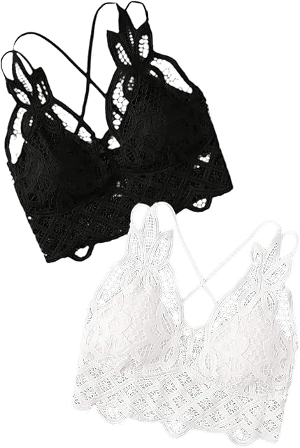 Women's Sexy Lace V Neck Criss Cross Back Bralette Crop Top