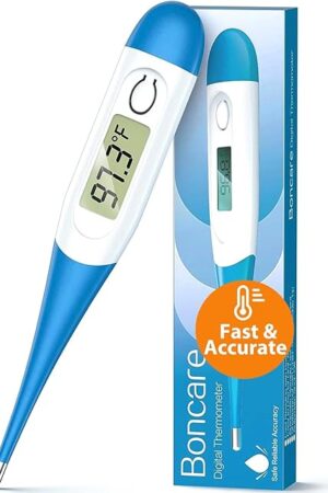 Boncare 10 Seconds Oral Thermometer for Adults and Kids - Accurate & Safe Rectal Thermometer for Baby with Fever Alarm, Digital Thermometer FSA HSA Eligible (Light Blue)