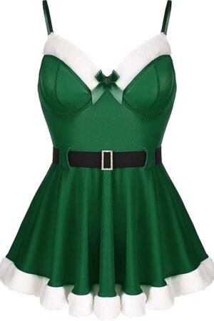 Womens Christmas Lingerie Sexy Santa Babydoll Chemise Nightgown Sleepwear