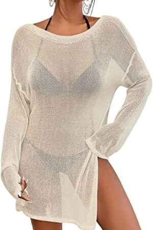 Crochet Swimsuit Coverup for Women Sheer Bathing Suit Cover Ups Kintted Swimwear Bikini Beach Vacation Outfits