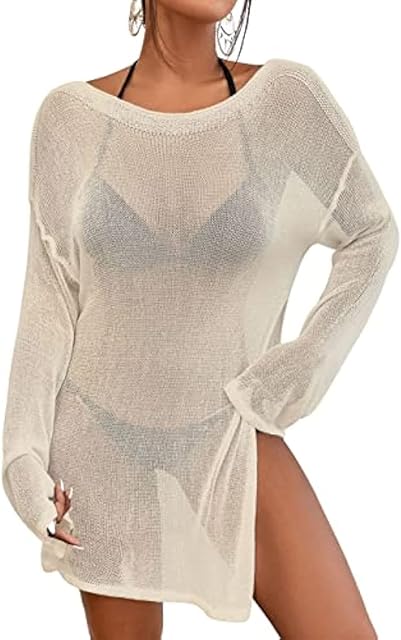 Crochet Swimsuit Coverup for Women Sheer Bathing Suit Cover Ups Kintted Swimwear Bikini Beach Vacation Outfits