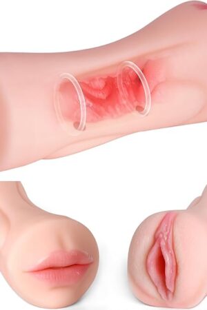 Blowjob Toy Pocket Pussy Male Masturbator Stroker with 2 Penis Rings, Realistic Mouth and Tight Vagina Adult Oral Sex Toys for Men, Lifelike Texture Sex Doll Deep Throat Masterbator Stimulation