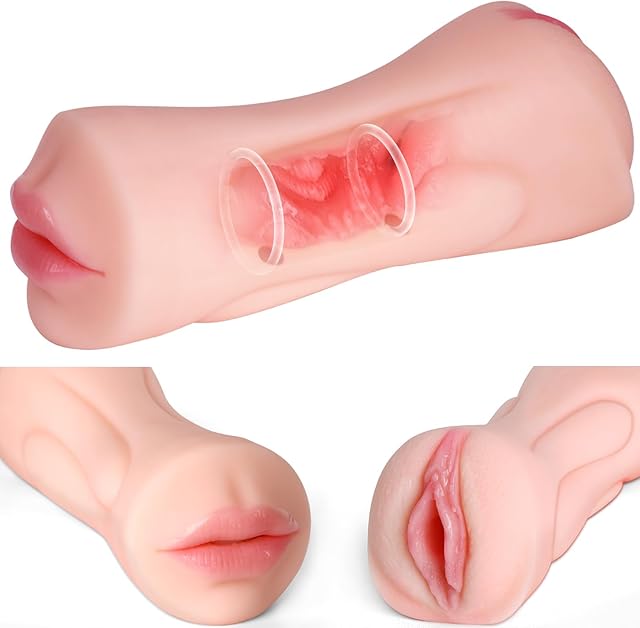 Blowjob Toy Pocket Pussy Male Masturbator Stroker with 2 Penis Rings, Realistic Mouth and Tight Vagina Adult Oral Sex Toys for Men, Lifelike Texture Sex Doll Deep Throat Masterbator Stimulation