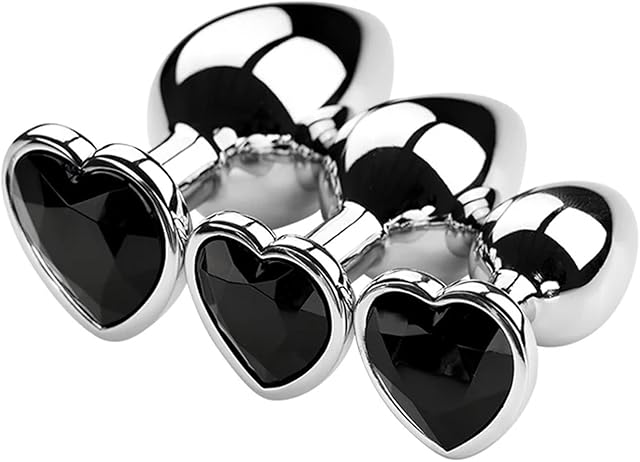 Anal Plug for Men Women Heart Metal Crystal Butt Plug Removable Stainless Steel Anal Plug Stimulator Gay Couples Anal Sex Toy(AP01-SML-ZX-BK)