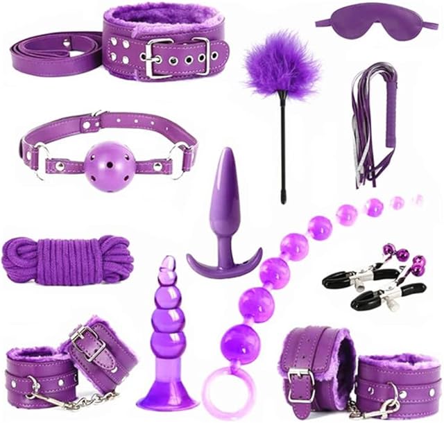 BDSM Restraints Sex Toys 12 Pcs Bondage Restraints Set Fetish Bed Restraints Kits for Beginners Anal Toys Ball Gag Handcuffs and Ankle Cuffs Blindfold Rope SM Adult Games for Couples