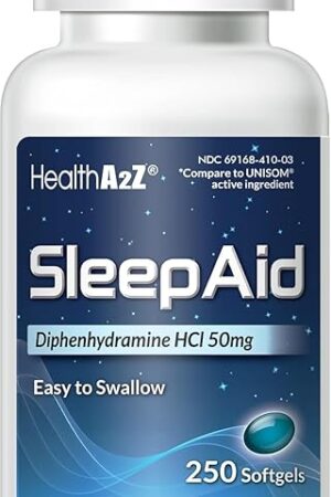 HealthA2Z Sleep Aid, Diphenhydramine Softgels, 50mg, Supports Deeper, Restful Sleeping (250 Counts)
