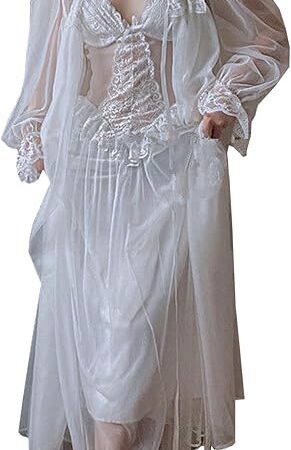 Women's Vintage Victorian 2 pcs Nightgown Set Sleepwear Nighties Babydoll Chemise Pajamas Nightdress Lounger