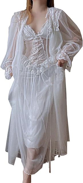 Women's Vintage Victorian 2 pcs Nightgown Set Sleepwear Nighties Babydoll Chemise Pajamas Nightdress Lounger