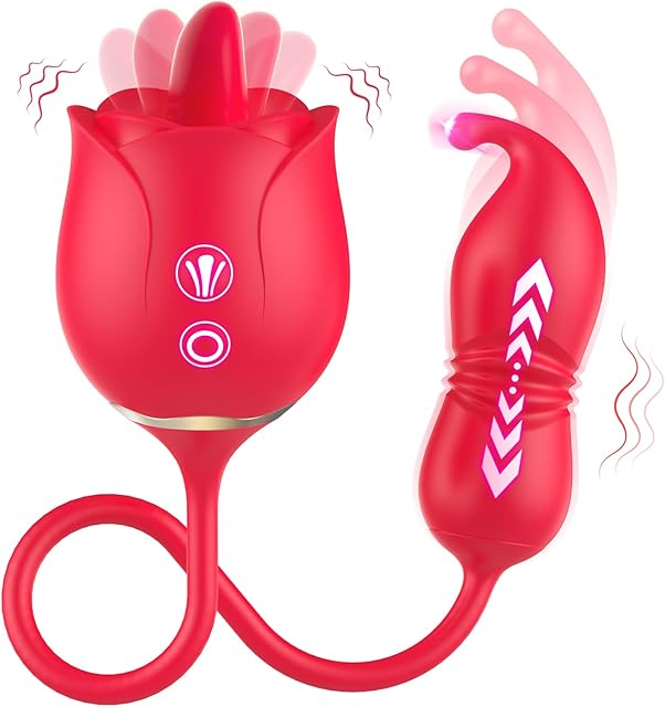 G Spot Vibrator Women Sex Toys - MOOLIGIRL Thrusting Vibrators Adult Toy with 9 Tongue Licking & Thrusting Modes for Female Couples Play, Rose Sex Toy for Clitoral Anal Nipple Stimulation