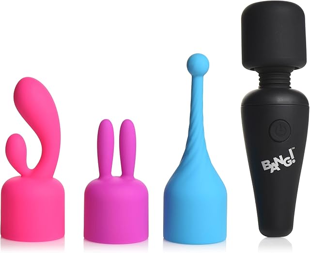 Bang! 10X Premium Silicone Mini Massage Wand with 3 Interchangeable Clitoral Stimulant Attachments for Women & Couples. Silky Smooth Feel, 3 Speeds, 7 Patterns of Vibration. Travel Size.