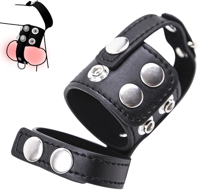 Leather Cock Cage CBT Chastity Belt Cock Ring Penis Sleeve Cage Cock and Ball Torture with Scrotum Separator Restraints Bondage Gear & Accessories Penis Punish BDSM Penis Exercise for Couples Men