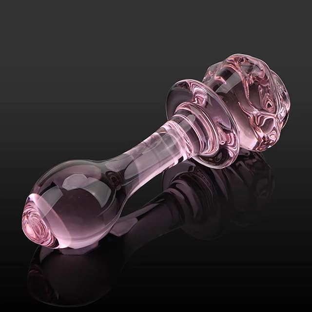 Glass Dildo Anal Plug Adult Sex Toys for Women, Rose Sex Toy Glass Anal Butt Plug for Anal Dilator Prostate Massager, Anal Dildo Anal Toy for Female Masturbator, Pink Dildo Sex Toy for Men Couples
