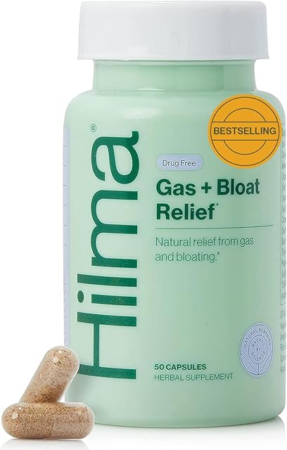 Hilma Natural Gas and Bloating Relief for Women, Doctor Formulated with Organic Ingredients, Lemon Balm, Fennel and Peppermint Leaf, 50 Vegan Capsules