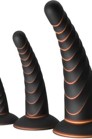 Anal Butt Plug Training Sets,Black Silicone Adult Sex Toys with Strong Suction Cup,Three Sizes of Prostate Massager for Men and Women