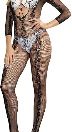 Womens Lace Leopard Jumpsuit Rave Outfits for Women Fishnet Bodysuit Lingerie Mesh Bodystocking Cosplay Clothes