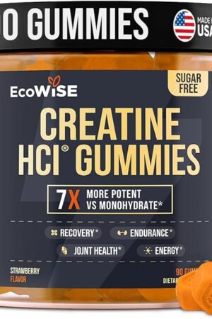 Creatine HCL Gummies 750mg, Chewable Gummies for Men & Women, Sugar-Free, Vegan, HCL Creatine for Active Lifestyle, Strawberry Flavor, 90 Count