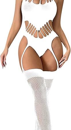 Women Fishnet Bodystocking Lingerie Sexy Footless Stockings Sleeveless Lace Bodysuit Halterneck One Piece Pantyhose