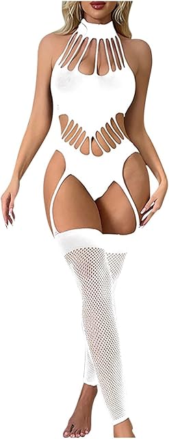 Women Fishnet Bodystocking Lingerie Sexy Footless Stockings Sleeveless Lace Bodysuit Halterneck One Piece Pantyhose