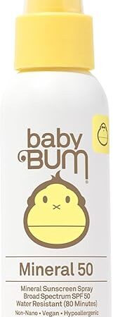 Baby Bum SPF 50 Sunscreen Spray | Mineral UVA/UVB Face and Body Protection for Sensitive Skin | Fragrance Free | Travel Size | 3 FL OZ