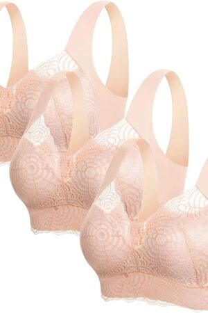 Back Smoothing Bras for Women 3 Pack Lace Pullover No Underwire Bralettes Full Coverage Everyday Wireless Sexy Underwear