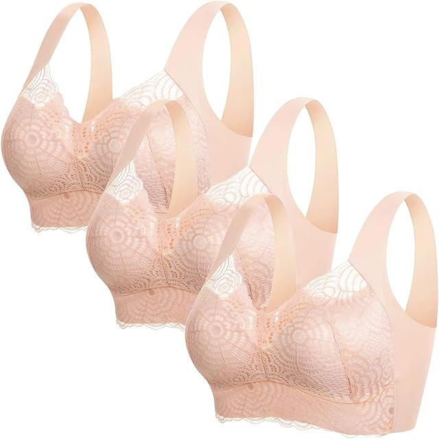Back Smoothing Bras for Women 3 Pack Lace Pullover No Underwire Bralettes Full Coverage Everyday Wireless Sexy Underwear
