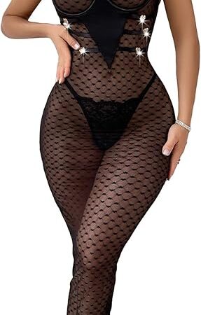 Women's Sexy Lingerie Set,Women's Sheer Lace Lingerie Bodystocking, Love DecorationBlack