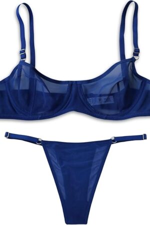 Women See Through Lace Lingerie Set, Underwire, Mesh Underwear, Sheer Bra and Panty Sets