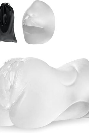 3 in 1 Pocket Pussy Male Masturbator & Drying Stick&Waterproof Storage Bag, Double-Ended Male Sex Toy Mouth Tongue Textured Vagina & Tight Anus for Men Masturbation (Transparent)
