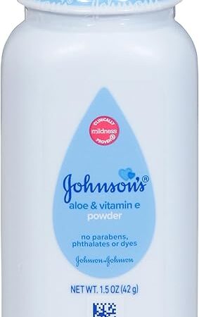 Johnson's Baby Naturally Derived Cornstarch Baby Powder with Aloe and Vitamin E for Delicate Skin, Hypoallergenic and Free of Parabens, Phthalates, and Dyes for Gentle Baby Skin Care, 1.5 oz