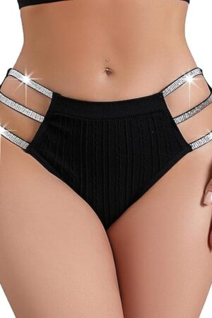 Women's Sexy Strap Briefs Mid Waist Thong Hollow out Lingerie Breathable G-string Underwear Sensual Panties