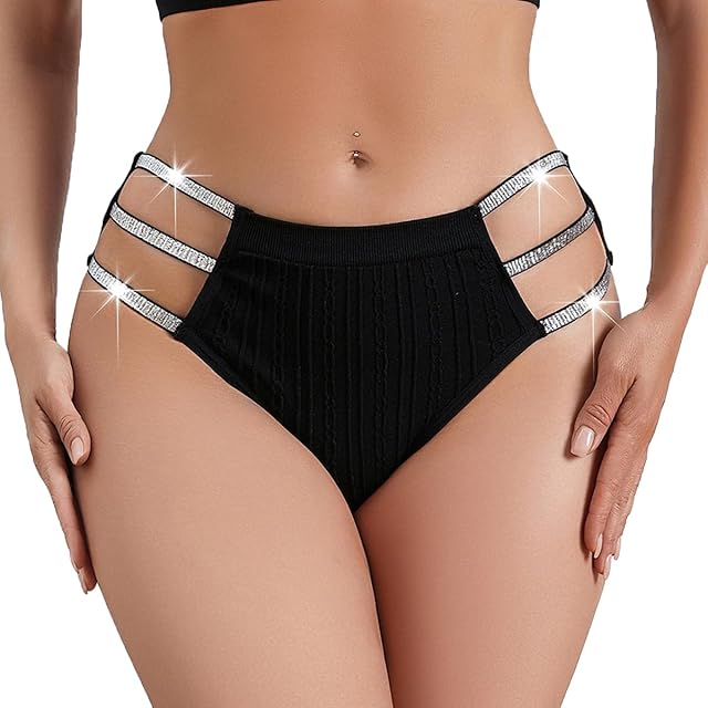 Women's Sexy Strap Briefs Mid Waist Thong Hollow out Lingerie Breathable G-string Underwear Sensual Panties