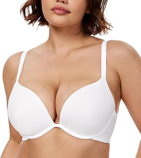 Women's Push Up Bra Deep V Plunge Underwire T-Shirt Bra Multiway 2 Cups Up