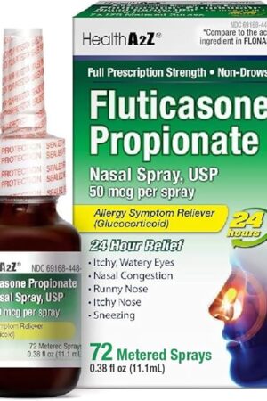 HealthA2Z? Fluticasone Propionate Nasal Spray | 50 mcg per Spray | 24 Hour Allergy Relief | 144 Sprays | 062 fl oz (182mL) (038 fl oz (Pack of 1))