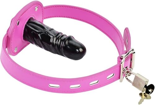 YiFeng Leather Lockable Ball Gag w/Lock Bondage Fetish Restraint Slave Roleplay Gimp 4 (Hot Pink, Long)