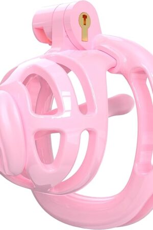 3D Printed Chastity Cage Chastity Devices for Men Bondage Gear & Accessories Lightweight Plastic Cock Cage Slave Tool with 4 Sizes Rings and Elastic Belt (Pink, A)