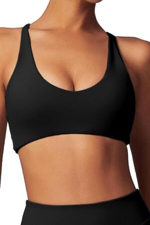 Womens Sexy V Neck Sports Padded Bra Criss Cross Back Adjustable Straps Workout Fitness Basic Tops Wireless Camisole