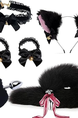 Anal Plug Butt Plug, 6Pcs/Set Sex Fox Tail Anales Plug Toys Butt Plugs with Cat Ears Headband and Necklace Metal Anal Sex Toys for Women Man Beginners Adult Couples